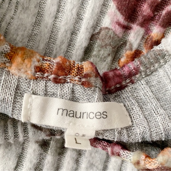 Maurice’s Grey Ribbed Floral Print Peplum Top - Picture 9 of 12